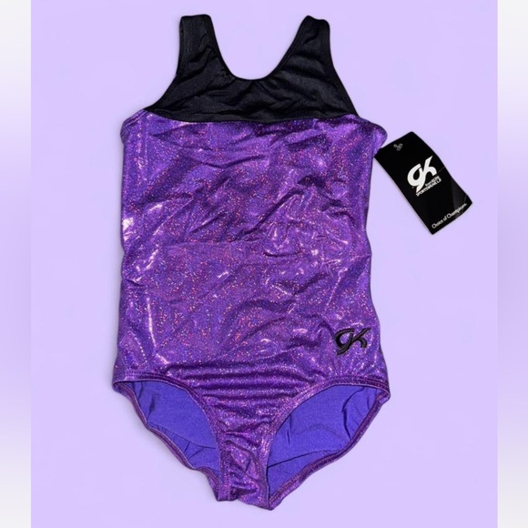GK Black and Purple Shiny Girls' Gymnastics Leotard